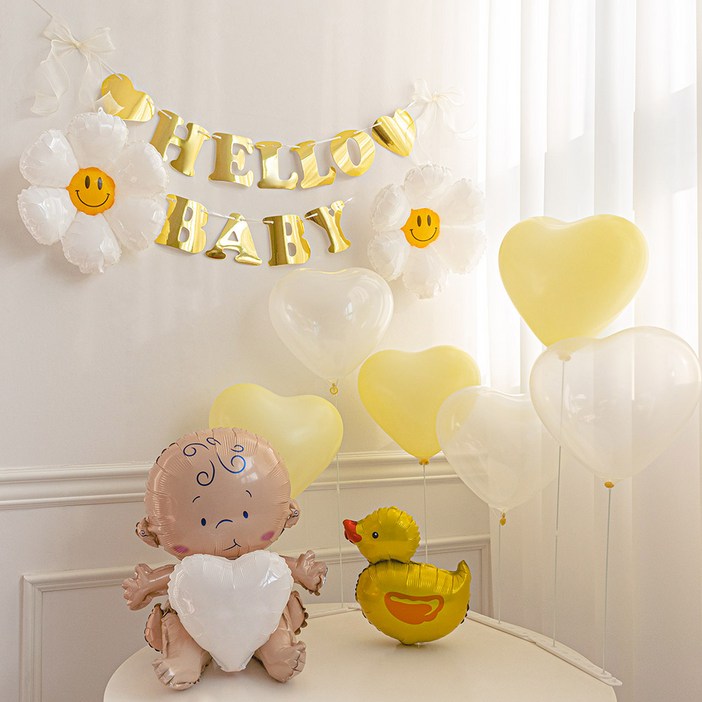 파티몬 헬로 베이비 용품 가랜드 베이비샤워 9종 옐로우 파티 소품, 1개, HELLO BABY 가랜드 베이비 샤워 9종  옐로우