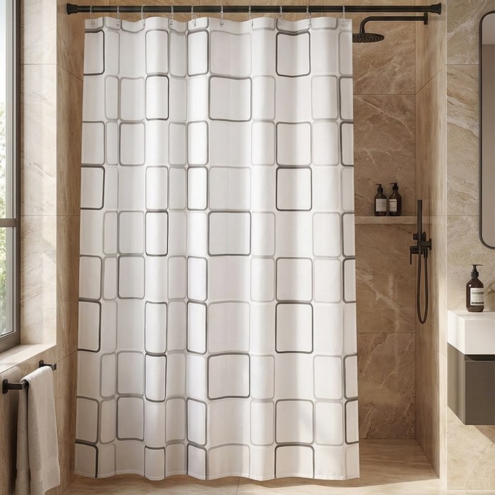리빙빈욕실 방수 샤워 커튼  커튼링 포함, 1개, 모던스퀘어