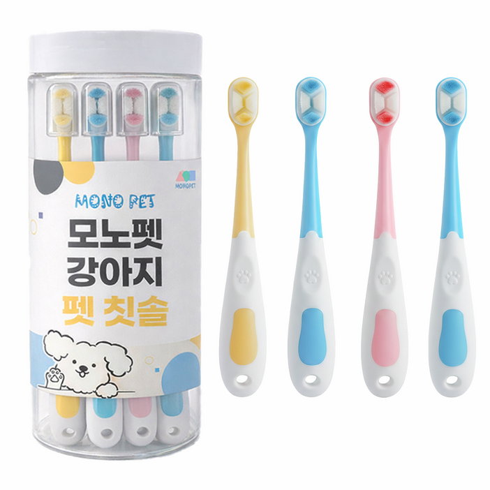 모노펫 초미세모 강아지 칫솔 4종, 4개, 혼합색상