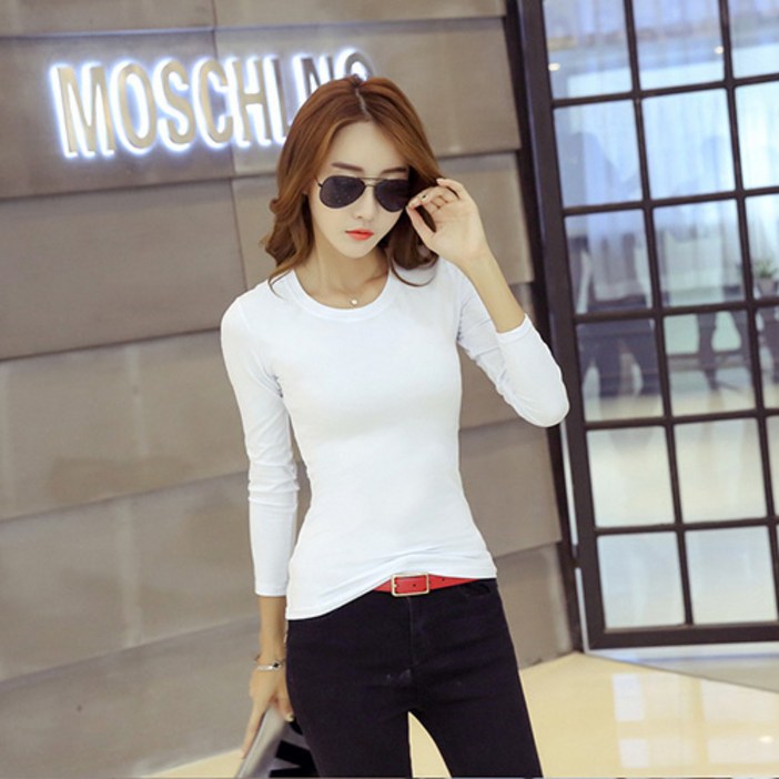 일월전빵 봄 가을 사계절 간절기 여성용 슬림핏 무지 이너 긴팔티셔츠 BC025S