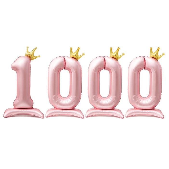 올리브파티 스탠딩 왕관 은박 숫자 생일 풍선 핑크, 숫자1000, 1개