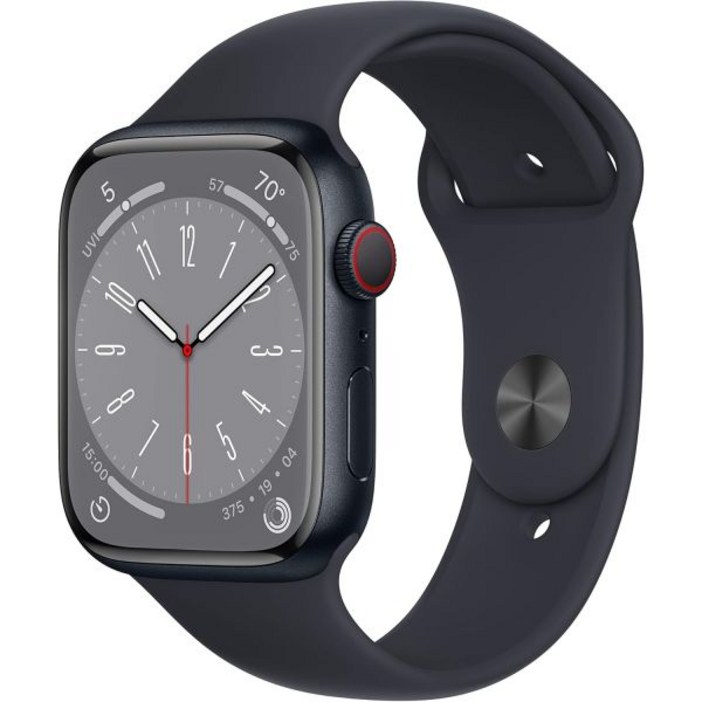 Apple Watch 시리즈 8 GPS 셀룰러 45mm - 미드나잇 스포츠 밴드가 있는 알루미늄 케이스 ML갱신