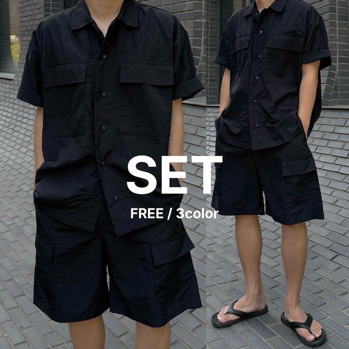 르위 나일론 세트 투포켓 데일리 반팔셔츠 반바지 남녀공용 트레이닝 운동복