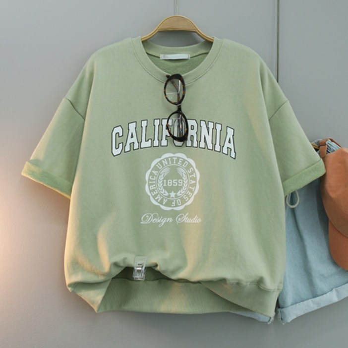 달콩 여성 니아레터링반팔맨투맨 여름반팔 칠부맨투맨