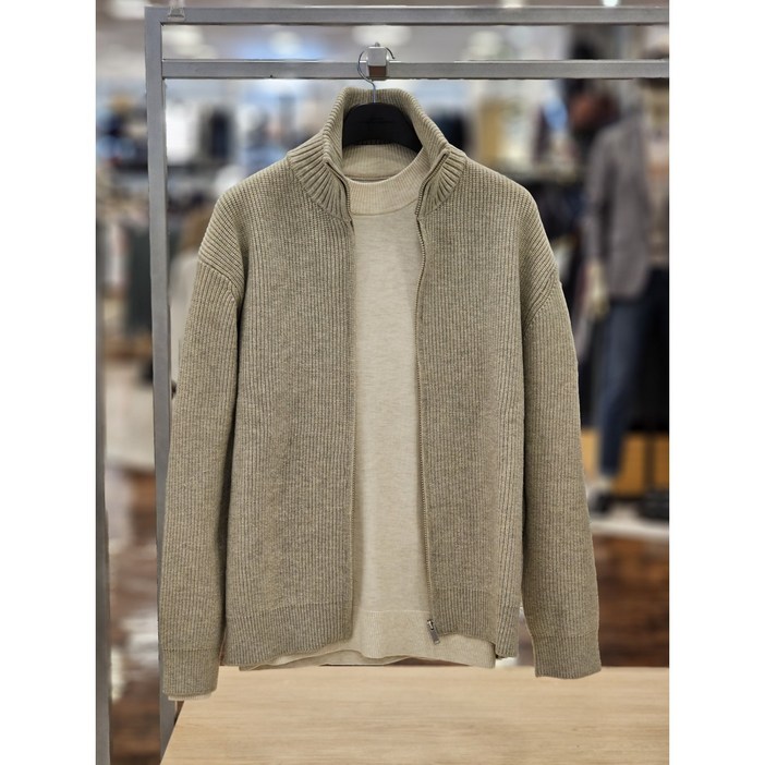 무료배송 킨록 남성패션 고급 베이지 캐시미어 하이넥 풀집업 가디건 니트 NJIW42