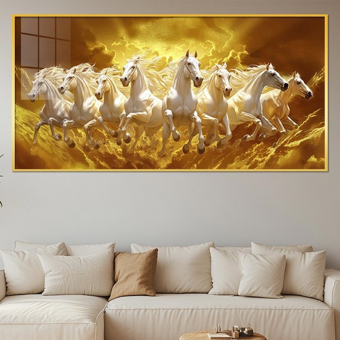 아트블루 승진 출세 합격 풍수지리 야생 말그림 돈 들어오는 럭셔리 액자, 금색5. 빛나는 대박 백마 팔마도