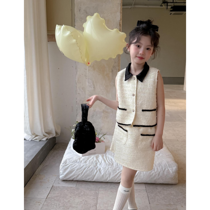 하와즈 트위드 민소매 스커트 투피스 세트 여름 하객룩