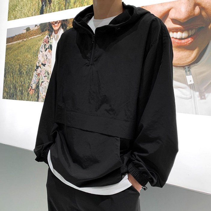 제타22 남성용 오버핏 후드 반집업 아노락 바람막이 1115