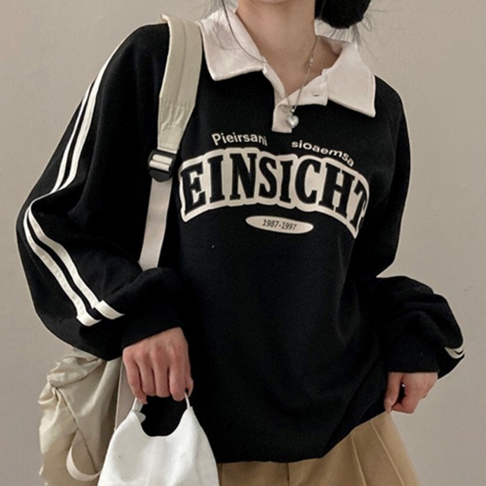 다예패션 맨투맨 카라넥 루즈핏 티셔츠 스쿨룩