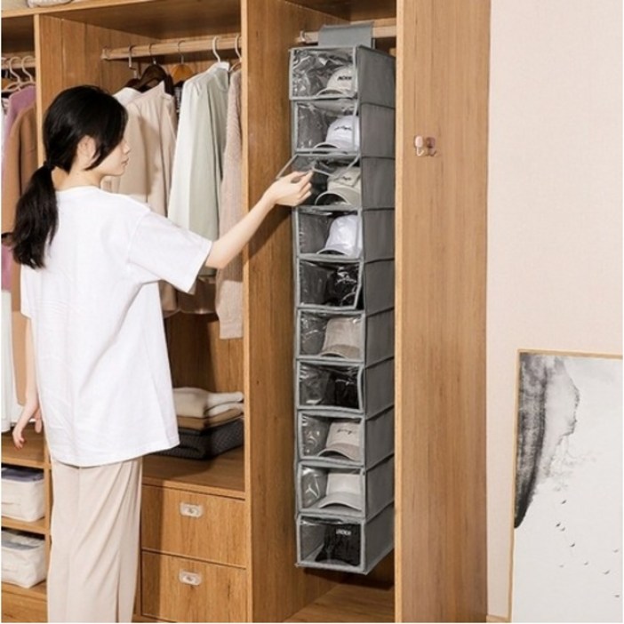10단 와이드 모자 걸이 수납 보관함 행거용 다용도 정리함H361