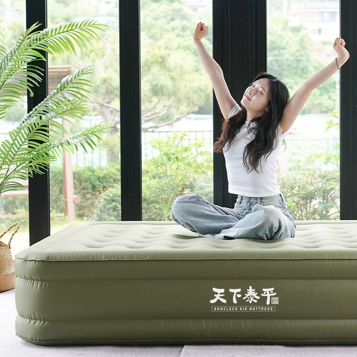 [NEW에어매트 출시] 편안함 실용성 감성 스타일 다 포함한 딥올리브 컬러 안델센 천하태평 캠핑매트 자충매트 포켓에어기둥 6면 모두 페브릭