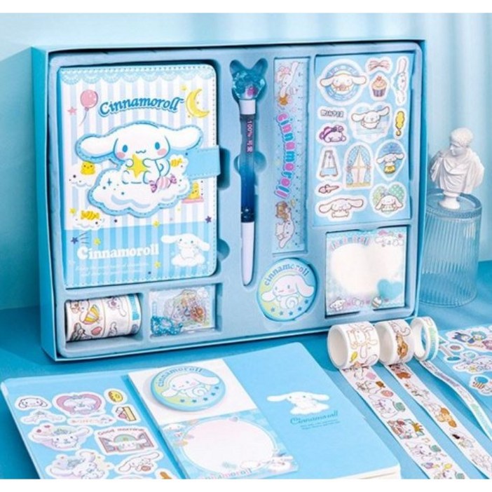 선물용 산리오 다이어리 꾸미기 세트 떡모메지,스티커,자,키링,마킹테이프,볼펜,벳지 구성, 1개, 시나모롤