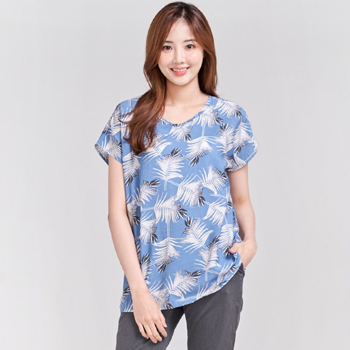 이라인 1412 그린 인견 반팔 롱티셔츠 롱블라우스 빅사이즈2XL