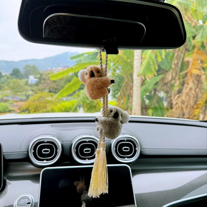 PLUCO 귀여운 코알라 차량용 룸미러걸이 인형 장식 소품, 2개, 단일옵션