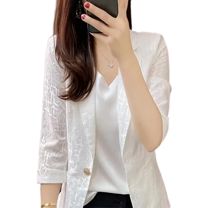 여성 레이스 정장 재킷 여름 얇은 원버튼 슬림핏 7부 소매정장 상의