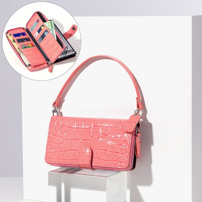 BonAtti HERES 천연소가죽 악어 지퍼 지갑 갤럭시 Z폴드 6 5 4 케이스+핸드스트랩