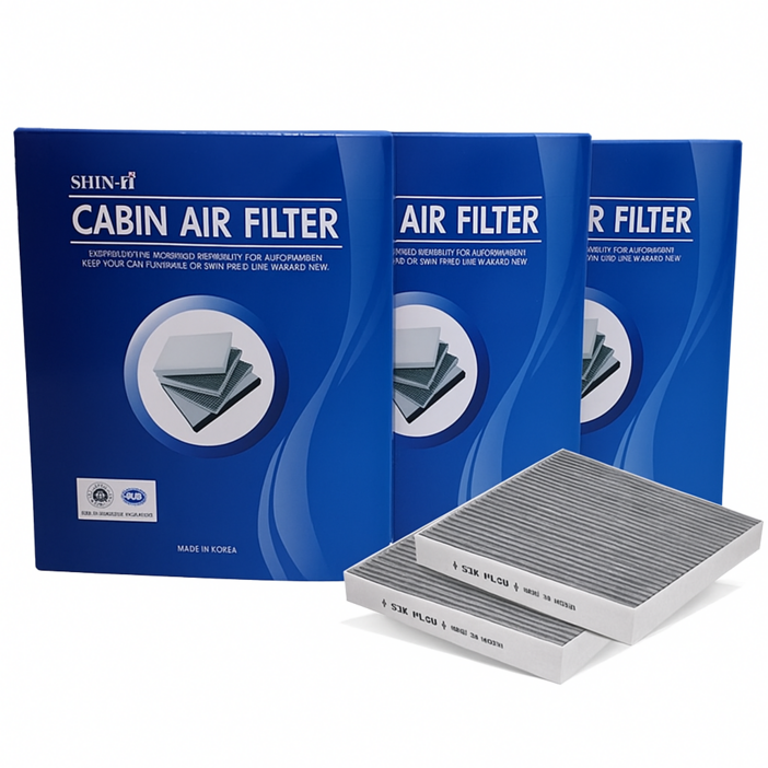 (현대) [1+1+1] 신아 자동차 에어컨 활성탄필터, 3개, 싼타페DM(~2014년)