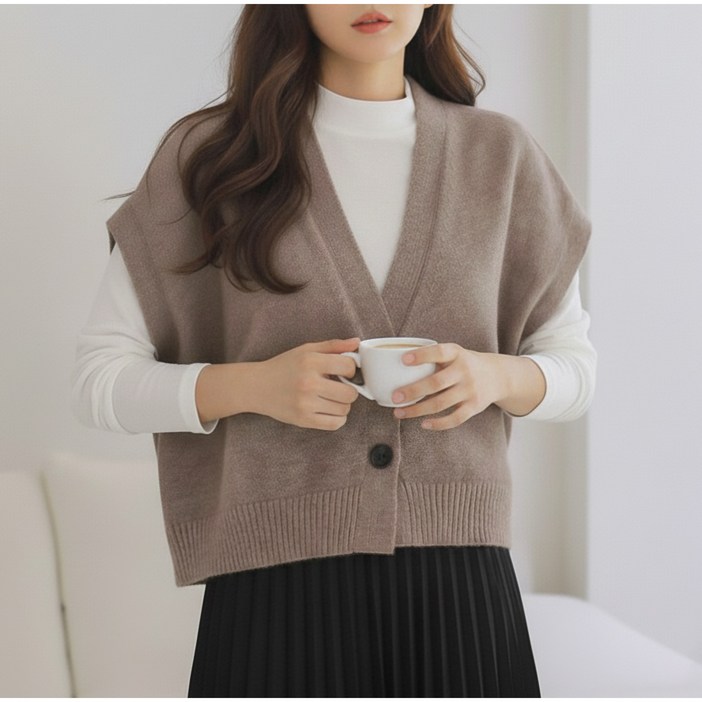 (QAD)여성 판초 오버핏 브이넥 니트조끼 가오리 가디건 베스트 빅사이즈