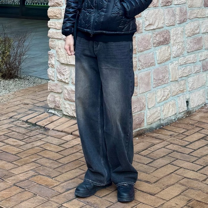 쿠마르 남성 워싱 와이드 청바지 데님 팬츠