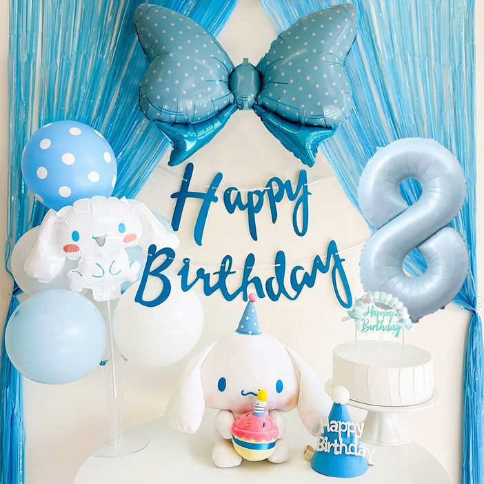 메리파티 시나모롤 산리오 생일풍선 파티 올인원 세트 블루, 1세트 메리파티 시나모롤 산리오 생일풍선 파티 올인원 세트 블루, 1세트