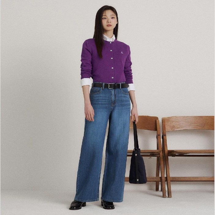 백화점 정품 26년SALE 빈폴레이디스 빈폴 BEANPOLE 와이드 뒷밴딩 데님 팬츠  네이비 BF6221C75R