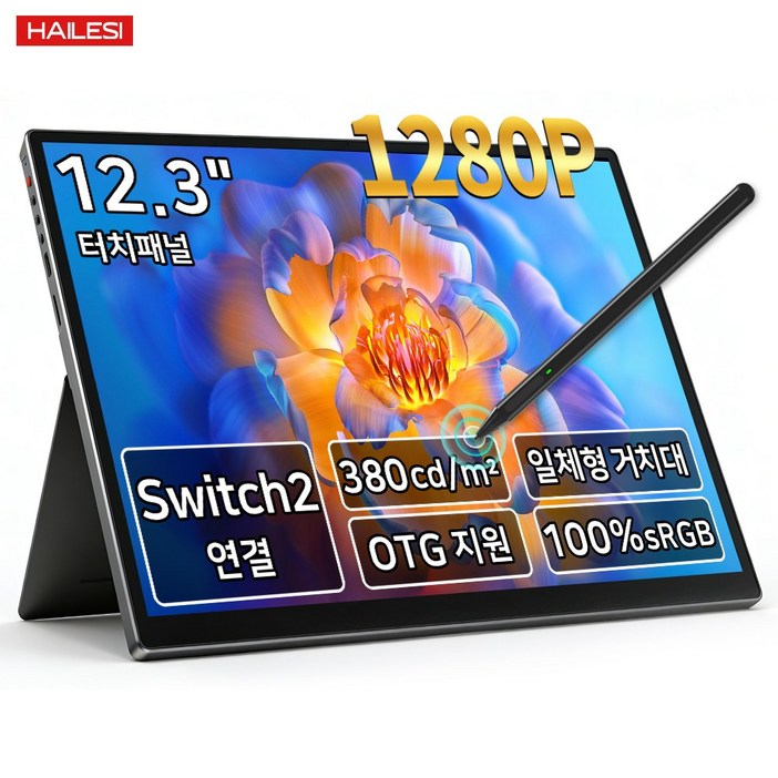 HAILESI S123 1.9K2.4K 12.3인치 터치식 휴대용 모니터, 19201280터치형, 31.24cm
