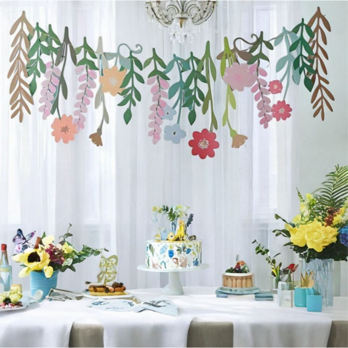 양면 꽃잎 파티 가랜드 컬러풀 야생화 리스 데코 배너 결혼식 생일 브라이덜 샤워 장식