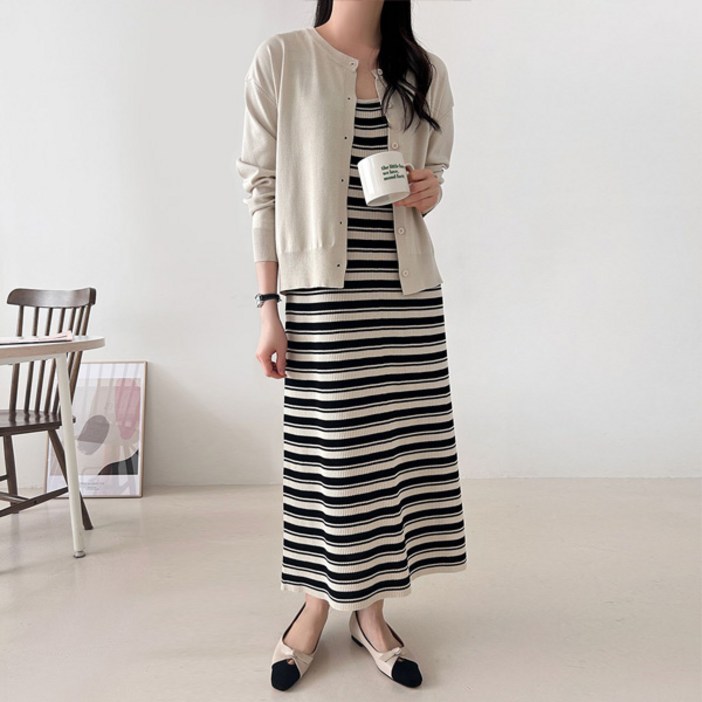 마이쏭 여셩 빅사이즈 루즈핏 시퀀스니트가디건롱원피스세트