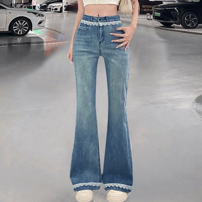 대박난박양 레이스 부츠컷 와이드 스판청바지