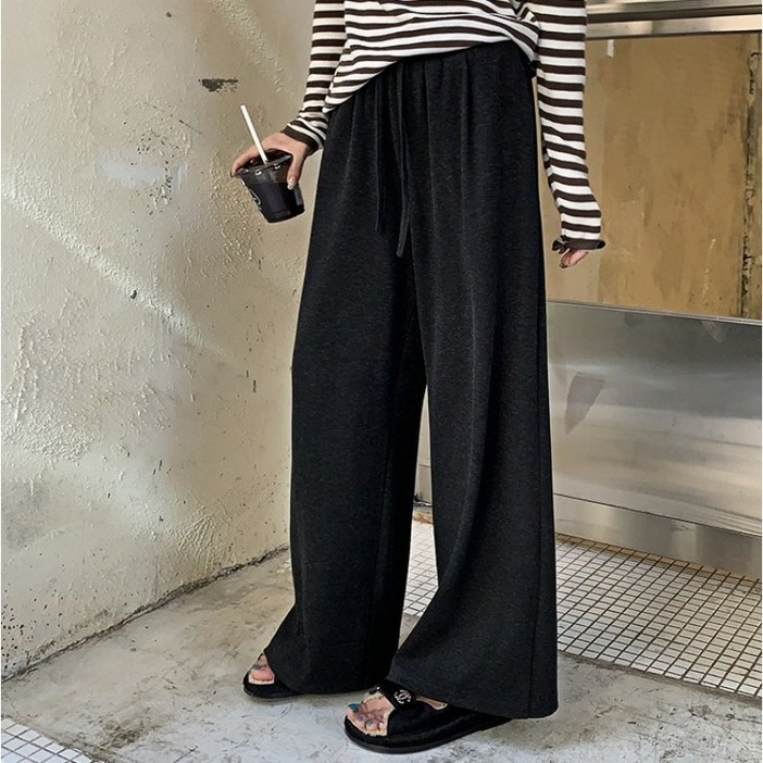 큐엔유 여성 캐주얼 쫀득 찰랑 와이드 트레이닝 밴딩 팬츠 롱 숏 기장