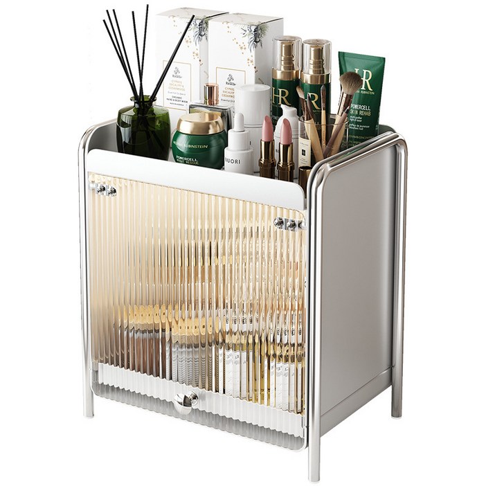 주실버미어 화장품정리함 식탁정리함 주방정리함 철재 슬라이딩 수납함, 화이트, 1개