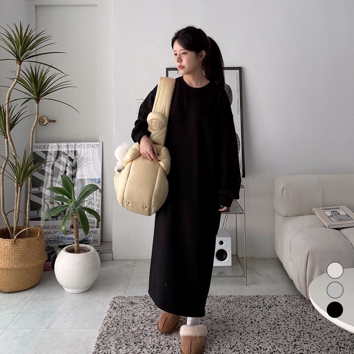 디테일웨어 여성 기모 롱원피스 무지 삼각 맨투맨 오버핏 편한원피스 젊줌마 임산부 원피스 임부복 꾸안꾸룩