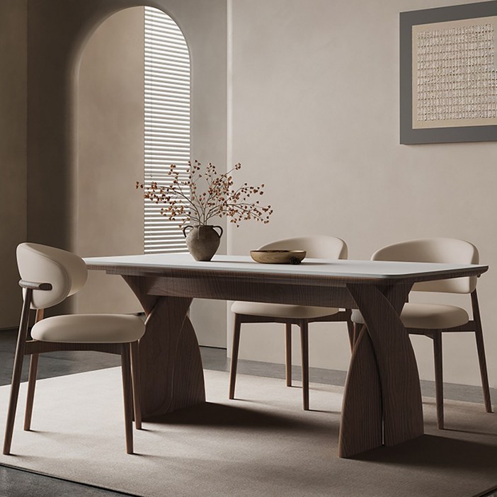 루노바 깔끔한 포세린 식탁 테이블 4인용 원목 대리석 식탁세트 4인용테이블 화이트