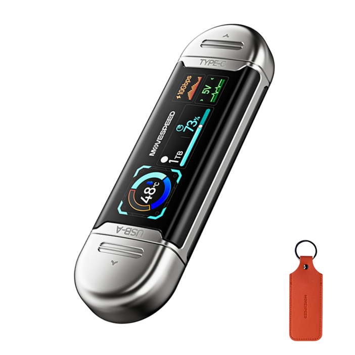 MOVESPEED SU10 외장 SSD 1090MBs USB 3.2 Gen2 C타입 듀얼 인터페이스, 상태 가시화 스크린 탑재 플래시 드라이브, 실버, 2TB