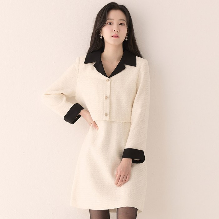 로엠 배색카라 트위드 2in1 원피스2colorsRMOWE11R13