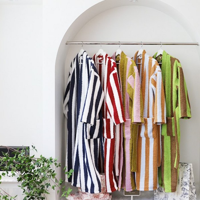 더자카 컬러 블록 스트라이프 홈로브 목욕가운