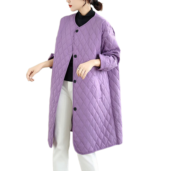 셀럽당 여성복 추동 패션 캐주얼 아가일 체크 미디 기장 라운드 코트M3964