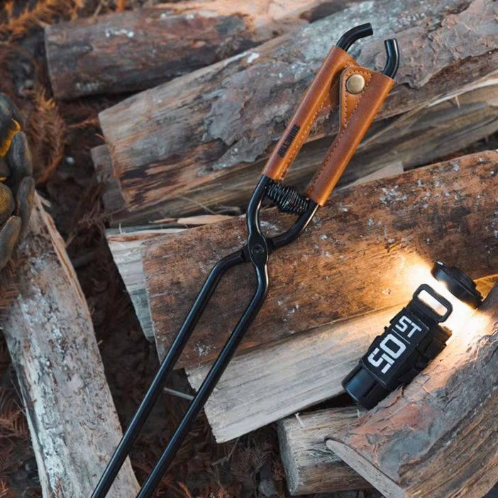 두비모즈 캠핑 스프링 장작집게가죽커버 바비큐 화로 숯 집게, 1개, 브라운