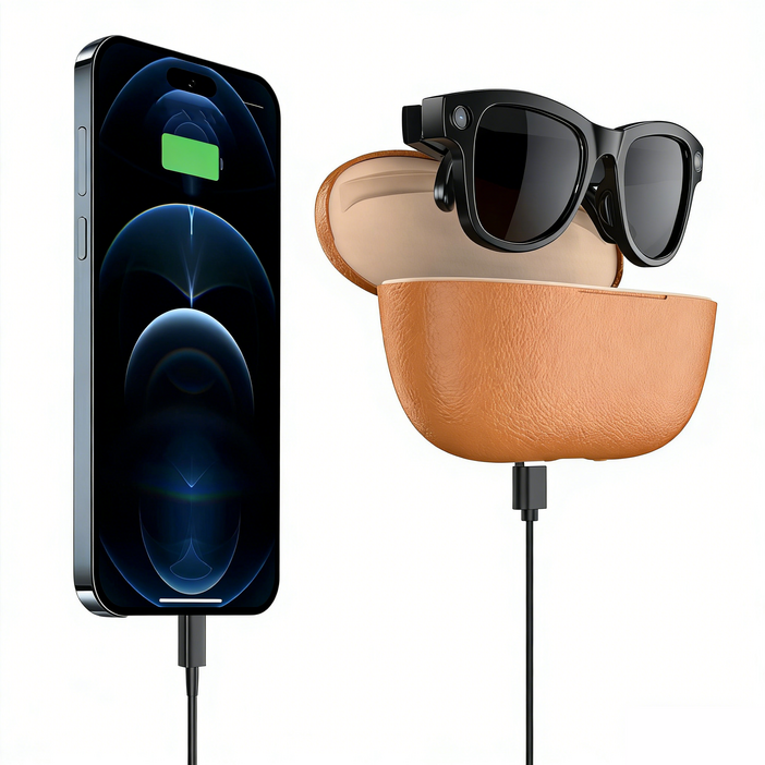 AI 스마트 안경 800만 화소 실시간 번역 사진영상 촬영 교체형 렌즈 휴대용 충전 케이스 포함 보조배터리 기능 컴팩트 디자인 출장 여행용