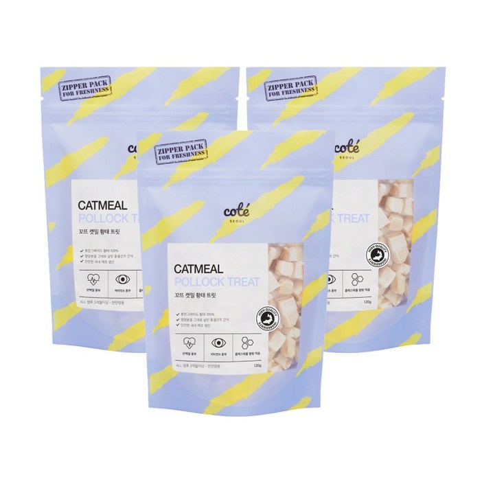 꼬뜨 캣밀 트릿 고양이 건조간식, 황태, 120g, 3개
