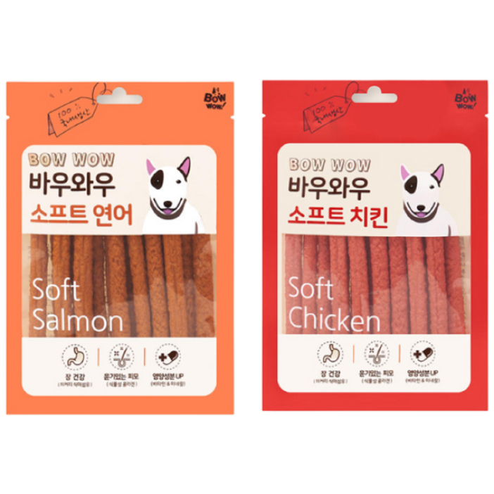 바우와우 먹기좋은 부드러운 강아지 간식 져키 소프트 연어 150g x 3봉,치킨연어 450g, 연어, 3개
