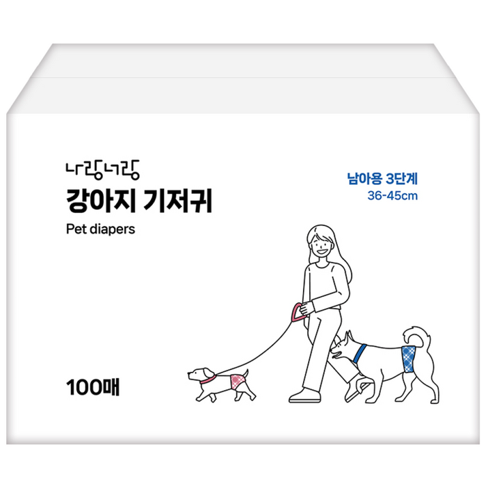 나랑너랑 남아용 강아지 기저귀, 중형, 1개, 100개입