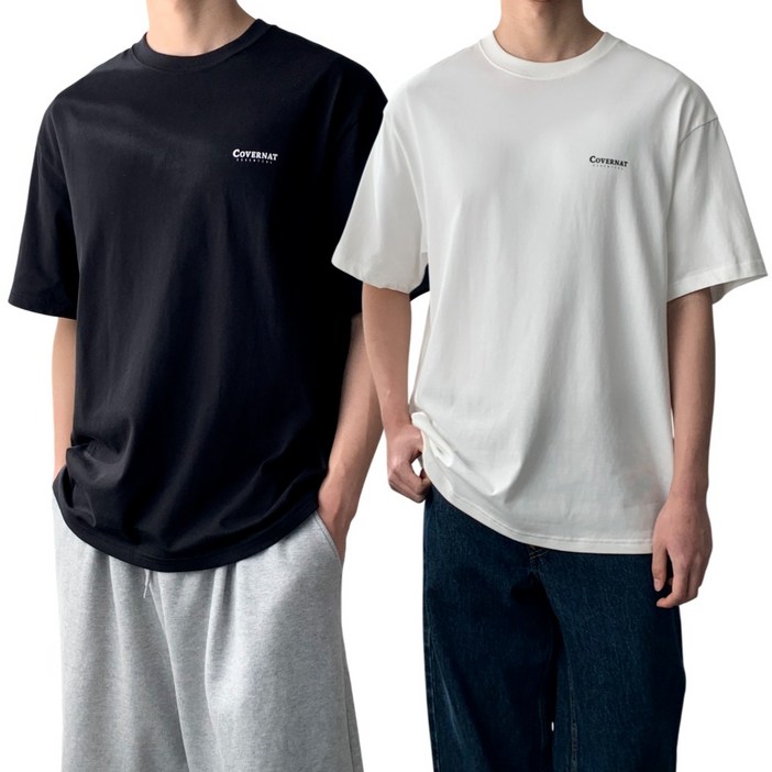 커버낫 남녀공용 쿨코튼 CVCT 블랙 화이트 1+1 세트 2팩 반팔티