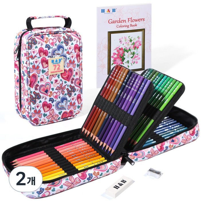 HB문화사 옥스포드 가방 72컬러 120컬러 180컬러 전문가용 가든 플라워 유성 컬러 색연필컬러링북, 2개, 72색