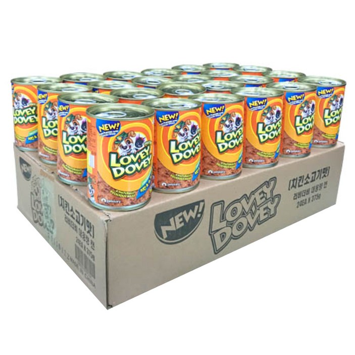 러비더비 대용량 강아지 간식 캔, 혼합맛(치킨/소고기), 375g, 24개