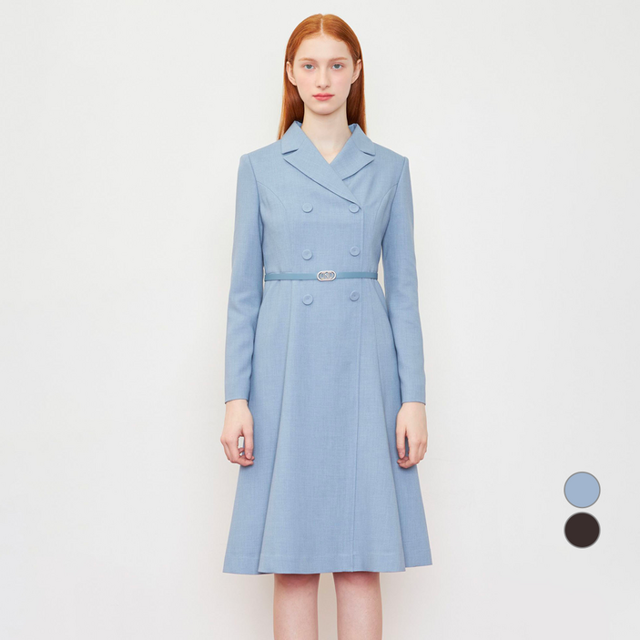 라인어디션 여성용 더블버튼 벨티드 원피스