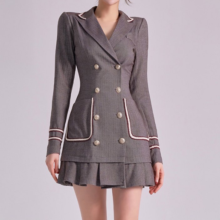 비비에모 카라넥 우븐 샌드 글라스 스타일 원피스 10103