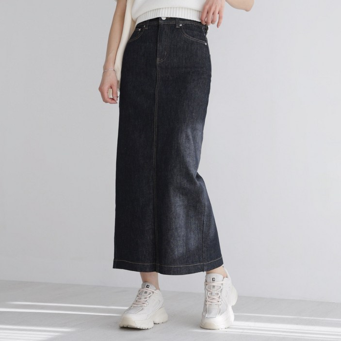 앤드스타일 여성용 숏기본 기장 생지 스판 뒷트임 데님 스커트 264356