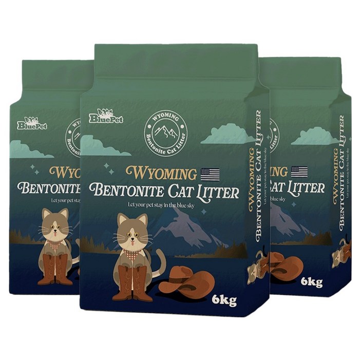 블루펫 고양이 와이오밍 벤토나이트 모래, 6kg, 3개, 무향