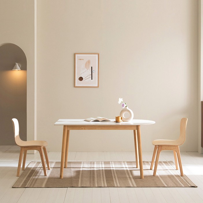 8인용세라믹식탁 카도 통세라믹 1400 반타원 식탁 + 밀키의자 2p 2인용 방문설치, 식탁(퓨어화이트), 의자(밀크네추럴)